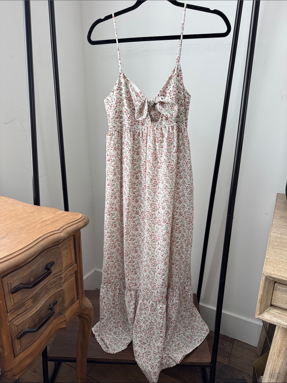 Floral Tie-Front midi Slip Dress - Pink Floral